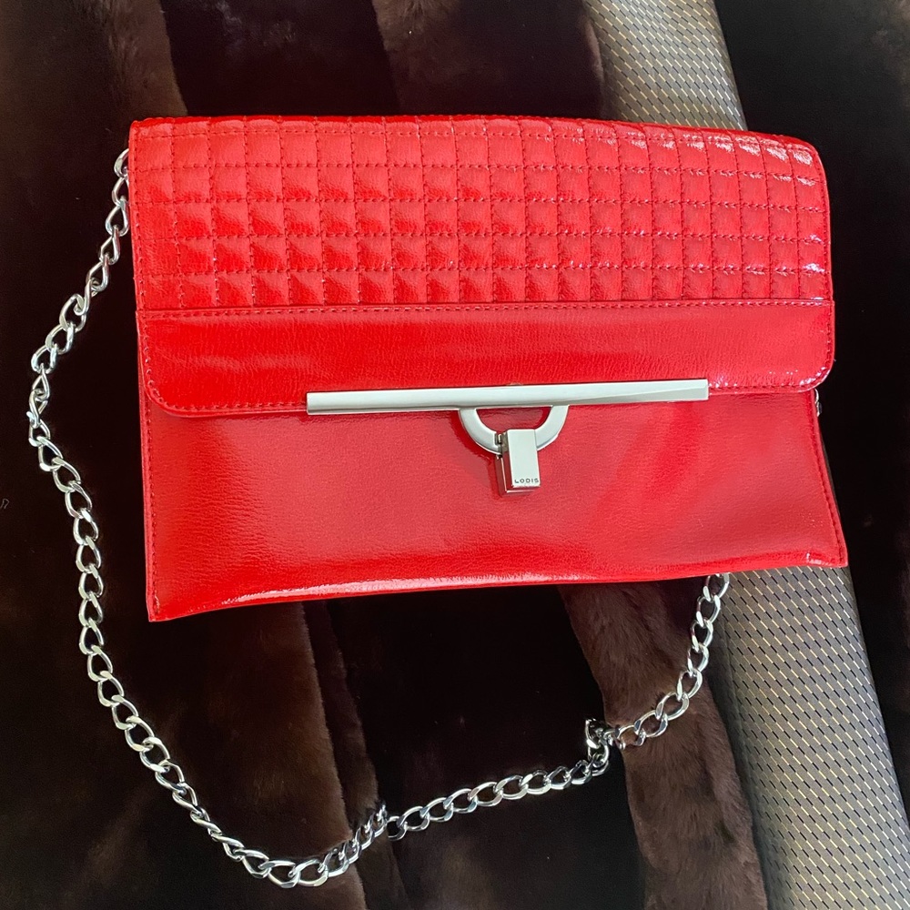 Lodis red leather convertible clutch